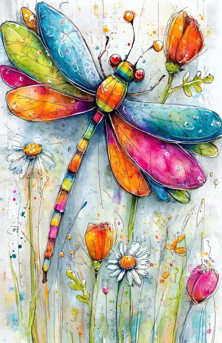 Ilustración en acuarela de la libélula — Símbolo de transformación y equilibrio